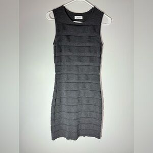 Calvin Klein Charcoal Gray Sleeveless Mini Pencil Dress Elegant Ruffles Size S